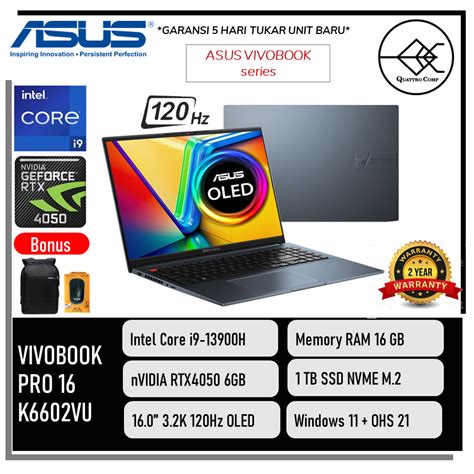 Jual Asus Vivobook Pro 16 Oled K6602vu Rtx4050 6gb Intel I9 13900h 16gb 1tbssd W11ohs 16032k