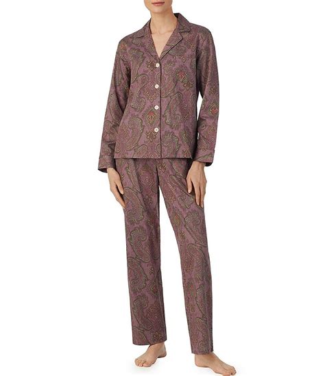 Lauren Ralph Lauren Woven Paisley Print Long Sleeve Notch Collar Long Pajama Set Dillards