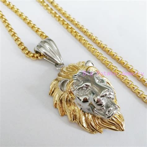 High Quality Silver Gold Color Lion Head Pendant Men S Necklace L