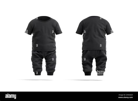 Blank Black Baby Suit T Shirt And Pants Mockup Front Back Stock Photo