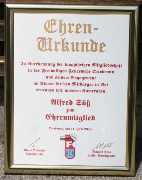 Ehrenmitglied Alfred Süß Feuerwehr Ottobrunn