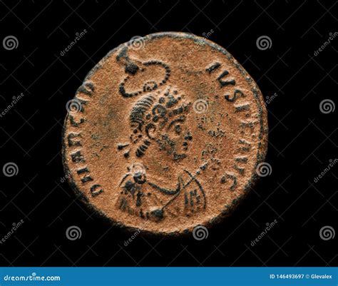 Ancient Roman Copper Coin Isolated On Black Stock Image Image Of