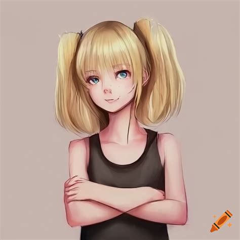 Anime Girl With Blonde Hair And Green Eyes Wearing A Pink Sleeveless T