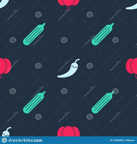 Set Pumpkin Hot Chili Pepper Pod And Fresh Cucumber On Seamless Pattern Vector Stock Vector