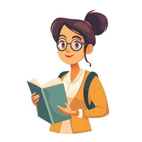 Una Chica Con Gafas Leyendo Un Libro Con Un Libro En La Mano Vector