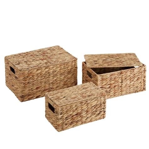 StyleWell Rectangular Seagrass Lidded Storage Baskets Set Of 3