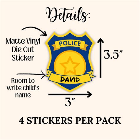 Set Of 4 Vinyl Police Badge Birthday Party Favor Sticker Toddler Party