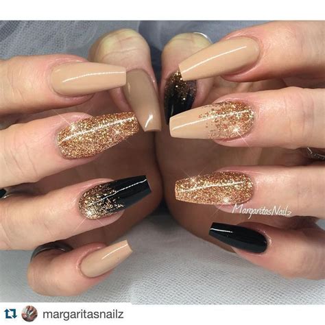 Awesome Nailartgang On Instagram Nude And Black And Gold Gold Nail Art Rose Gold Nails