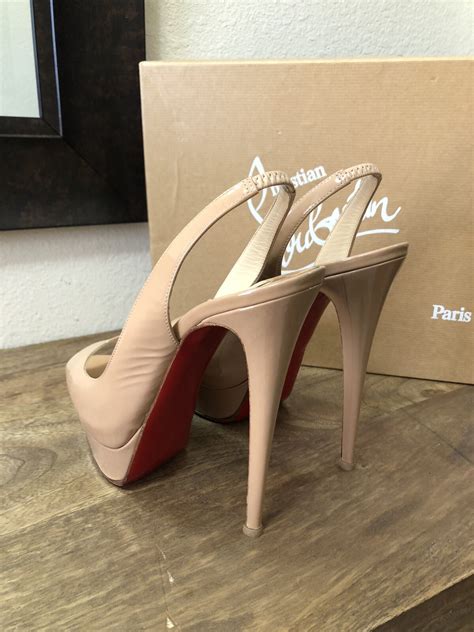 CHRISTIAN LOUBOUTIN Lady Peep Sling 150 Nude Patent P Gem