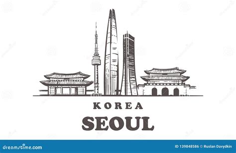 Seoul Sketch Skyline Korea Hand Drawn Vector Illustration Isolated