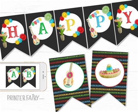 Fiesta Birthday Party Banner Editable Mexican Fiesta Banners Fiesta Decorations Cinco De Mayo