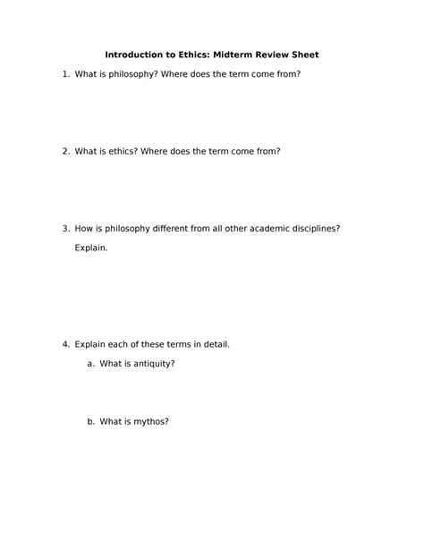 Intro To Ethics Review Sheet Introduction To Ethics Midterm Review