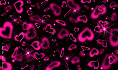 Pink hearts on black background, blurred bokeh background, festive ...