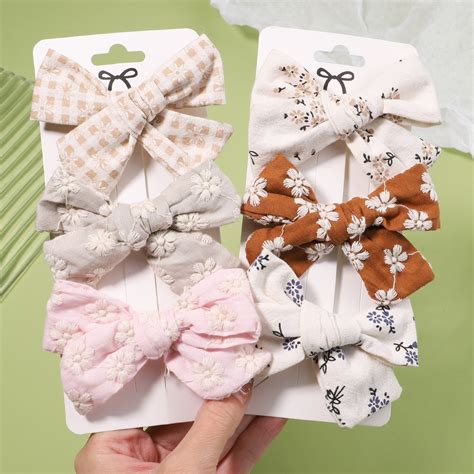 10pcsset Flower Print Bow Hair Clips For Kids Girls Cute Floral