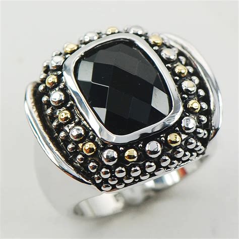 Black Onyx Women Sterling Silver Ring F Size In Rings