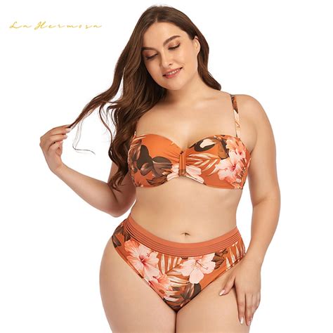 Designer Bikini Swimsuit Plus Size Two Piece Printing Bikini Strong Stretch Underwire With