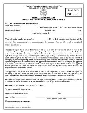 Fillable Online Town Dartmouth Ma Application To Obstruct And Disturb