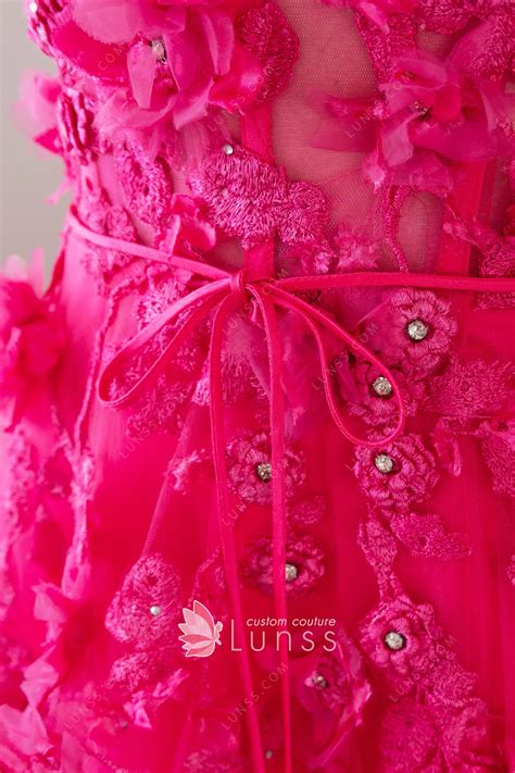 Beaded D Floral Hot Pink Tulle A Line Pageant Prom Dress Lunss