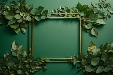 Premium AI Image | Frame made of eucalyptus leaves on green background
