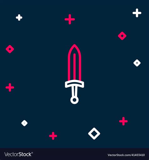 Line Medieval Sword Icon Isolated On Blue Vector Image