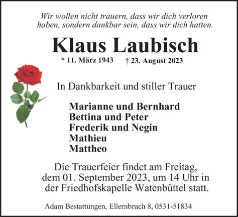 Traueranzeigen Von Klaus Laubisch Trauer De