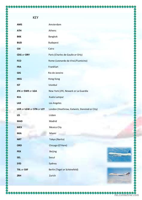 The Airport Code Quiz: English ESL worksheets pdf & doc