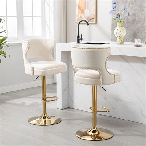 Amazon Abet Gold Bar Stools Set Of Velvet Swivel Counter