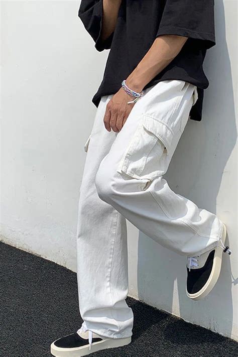Mens Winter Jacket With Fur Hood Urban Streetwear White Cargo Pants
