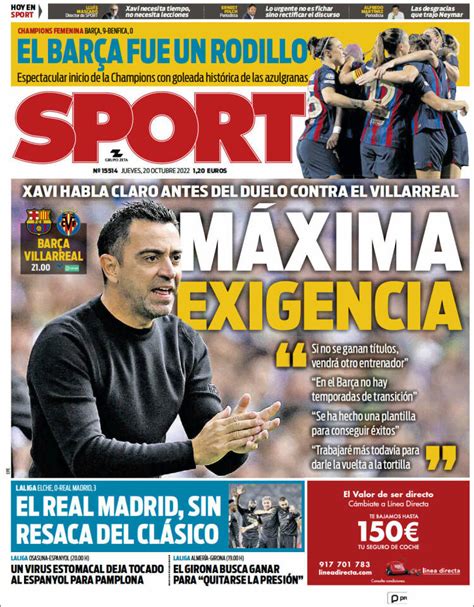 Portada Del Diario Deportivo Sport Del Día 20102022 News Europa