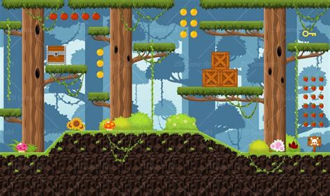 Rainforest Platformer Tileset Game Art D Rainforest Vector Game