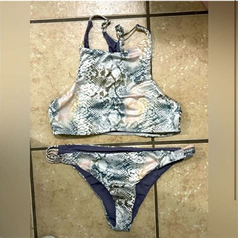 Roxy Swim Roxy Snakeskin Bikini Set Blue And Cream Poshmark