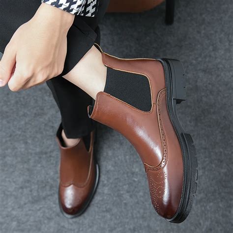 Autumn Winter Men Ankle Boots Fashion Round Toe Slip On Thick Bottom