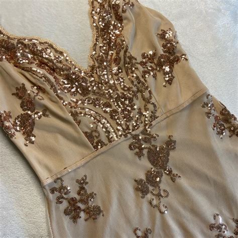 Nude Rose Gold Two Layer Embroidery V Neck Strap Depop