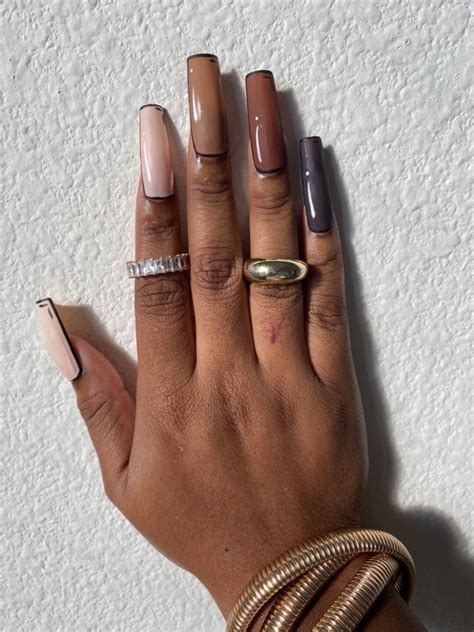 Fall Pop Art Long Tapered Square Nude Nails With Pop Art Etsy