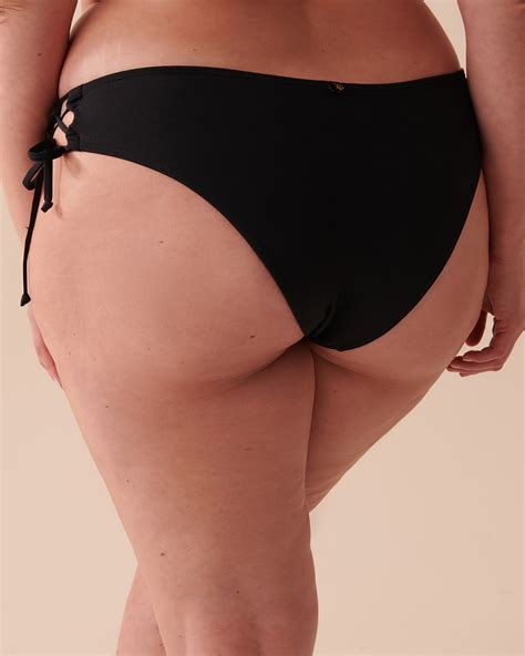 Textured Recycled Fibers Side Tie Cheeky Bikini Bottom Black La Vie En Rose