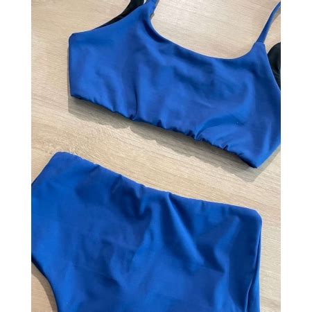 Biqu Ni Top Alcinha Fixa Hot Pants Azul Boutique De Praia