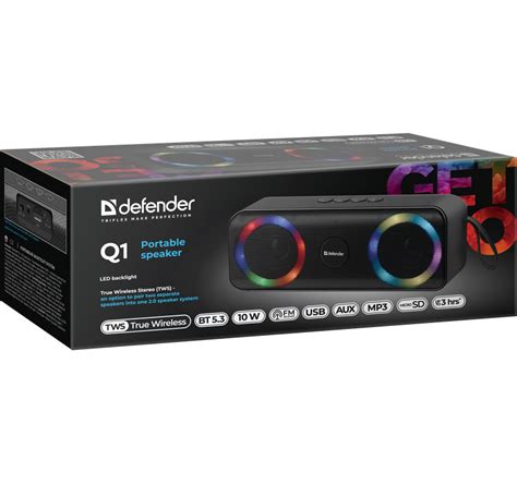 GŁOŚNIK DEFENDER Q1 BLUETOOTH 10W LED/BT/FM/TF/USB/AUX/TWS