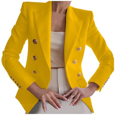 Hfyihgf Womens Double Breasted Blazers Casual Long Sleeve Lapel Open Front Blazer Jackets Slim