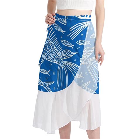 Cover Up Skirt Beach Sarong Pareo Sheer Bikini Wraps Blue White Sea