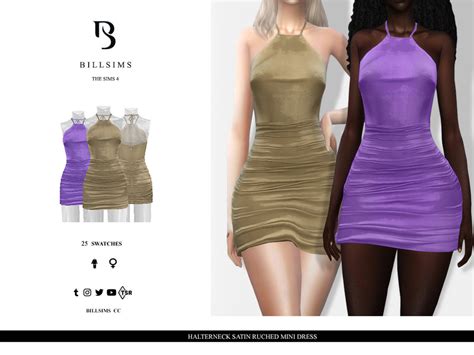 The Sims Resource Halterneck Satin Ruched Mini Dress