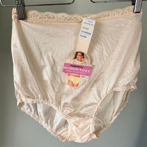 Satin Lace Brief Panty Nude Beige High Waisted Full Gem