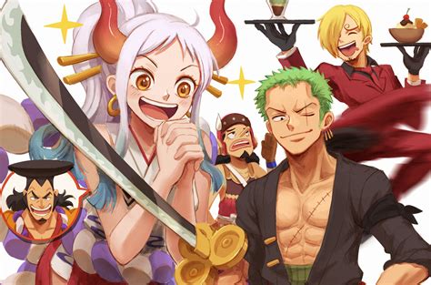 Roronoa Zoro Sanji Yamato Usopp And Kouzuki Oden One Piece Drawn