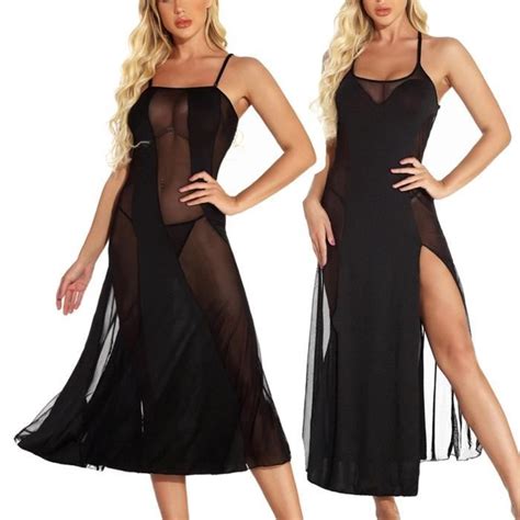 Femmes Sexy Splice Soutien Gorge Sans Fil Lingerie Dos Nu Pyjama Chemise De Nuit Noir S Xl