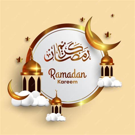 Premium Vector Golden 3d Ramadan Kareem Background With Moon Stars