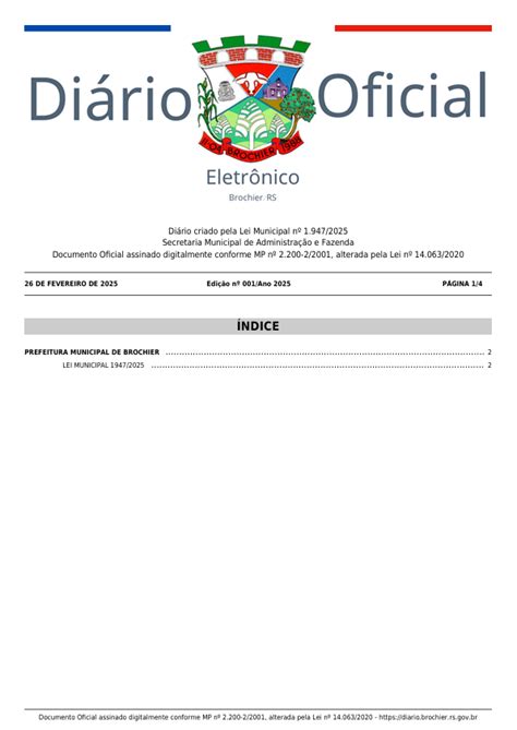Diario Ofical Rs - Diário Oficial - Brochier - RS