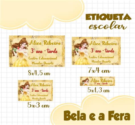 Etiqueta Escolar Personalizada 100 Unidades Bela E A Fera Elo7