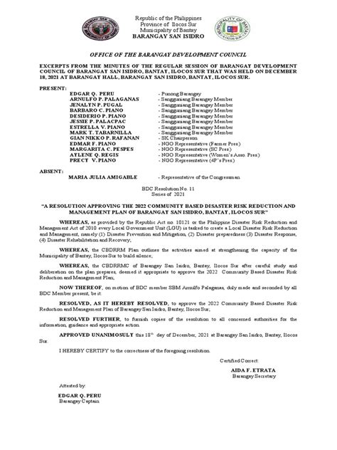 bdc resolution bdrrm plan