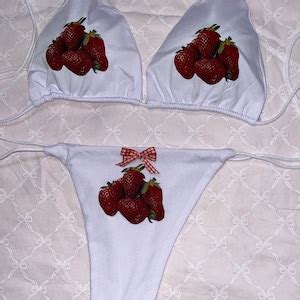 Strawberry Custom Bikini Set Bra Swimsuit Personalized White Coquette Egirl Bows Lana Del Rey