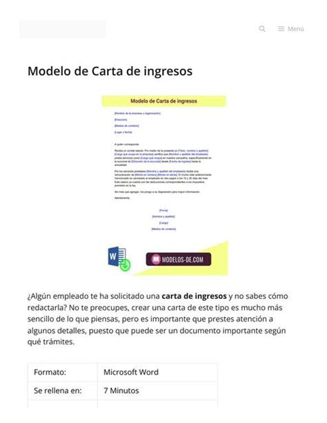 Modelo De Carta De Ingresos En Word Cartasymodelos22 Udocz