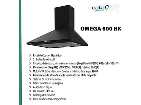 Campana Decorativa Cata Omega 600 Bkm 3 Velocidades 645 M³h 600
